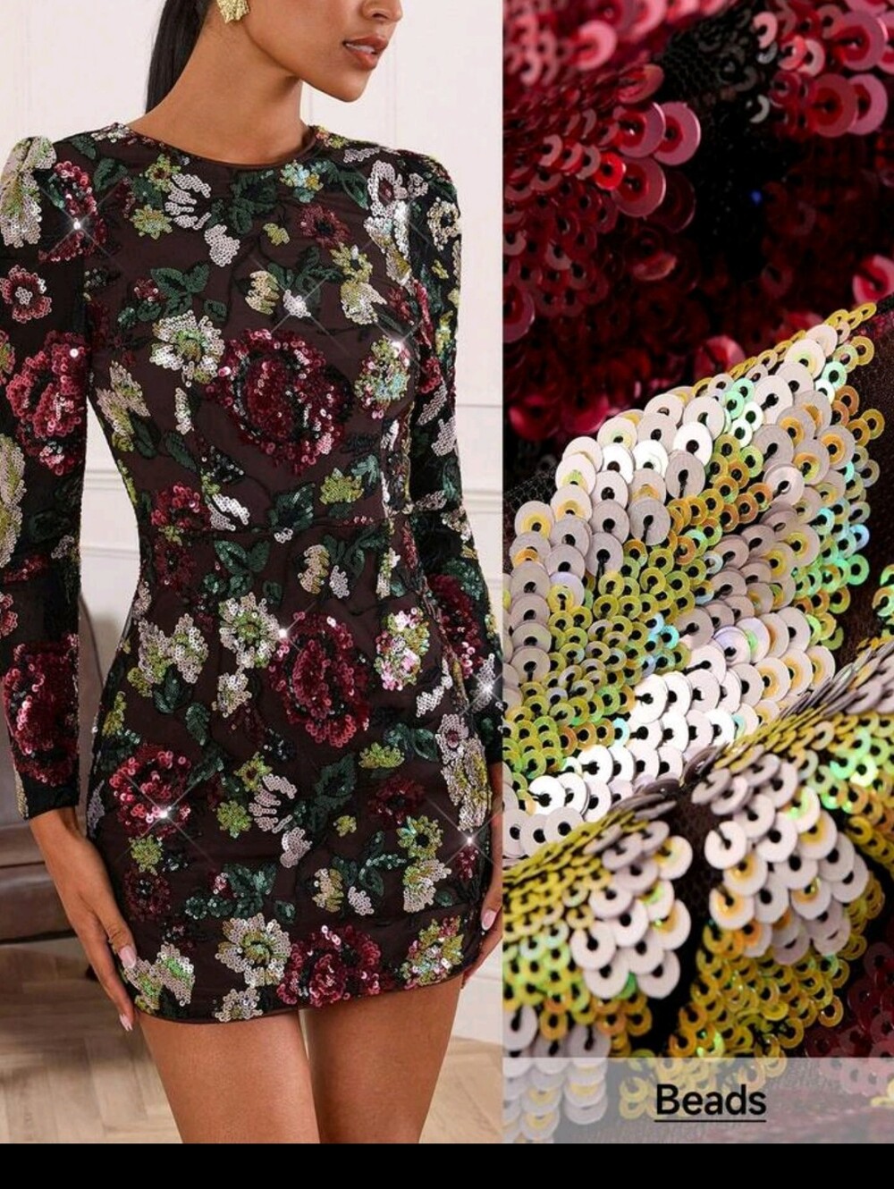 Women's Elegant Sequin Embroidery Fitted Mini Dress - Picture 3 of 9